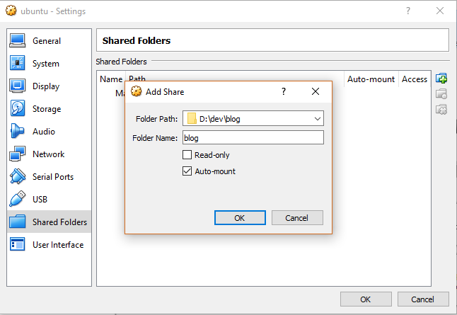 Create VirtualBox shared folder